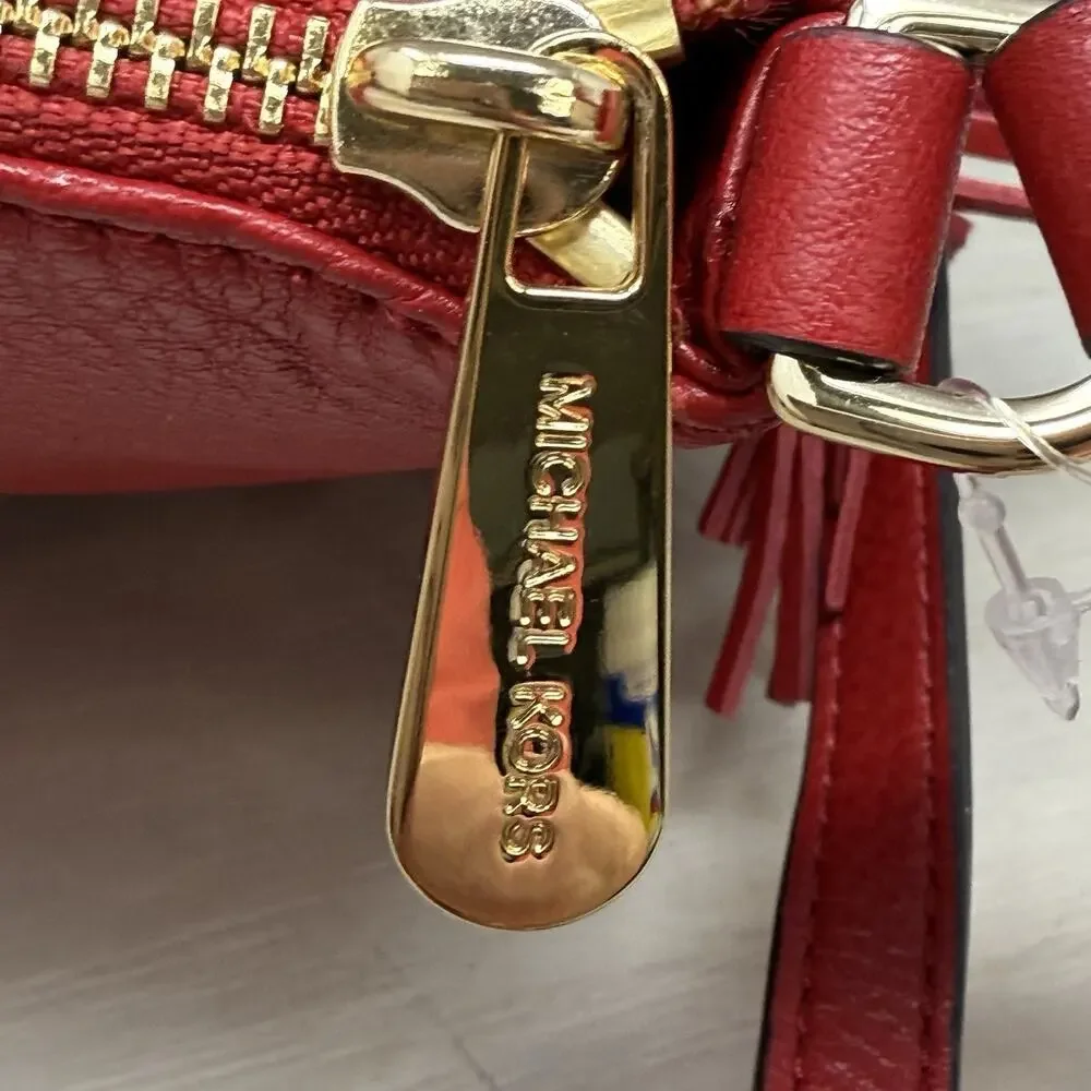 Michael Kors Camden Red Leather Drawstring Crossbody Bag